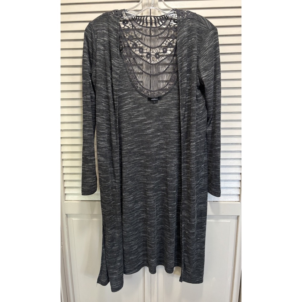 Ambianca Gray Crochet‎ Open Cardigan Long Sleeve Size Small Slits Boho